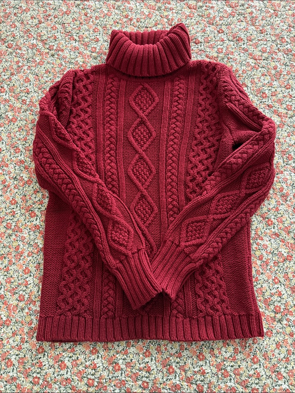 Vintage Red Cable Knit Turtleneck Sweater